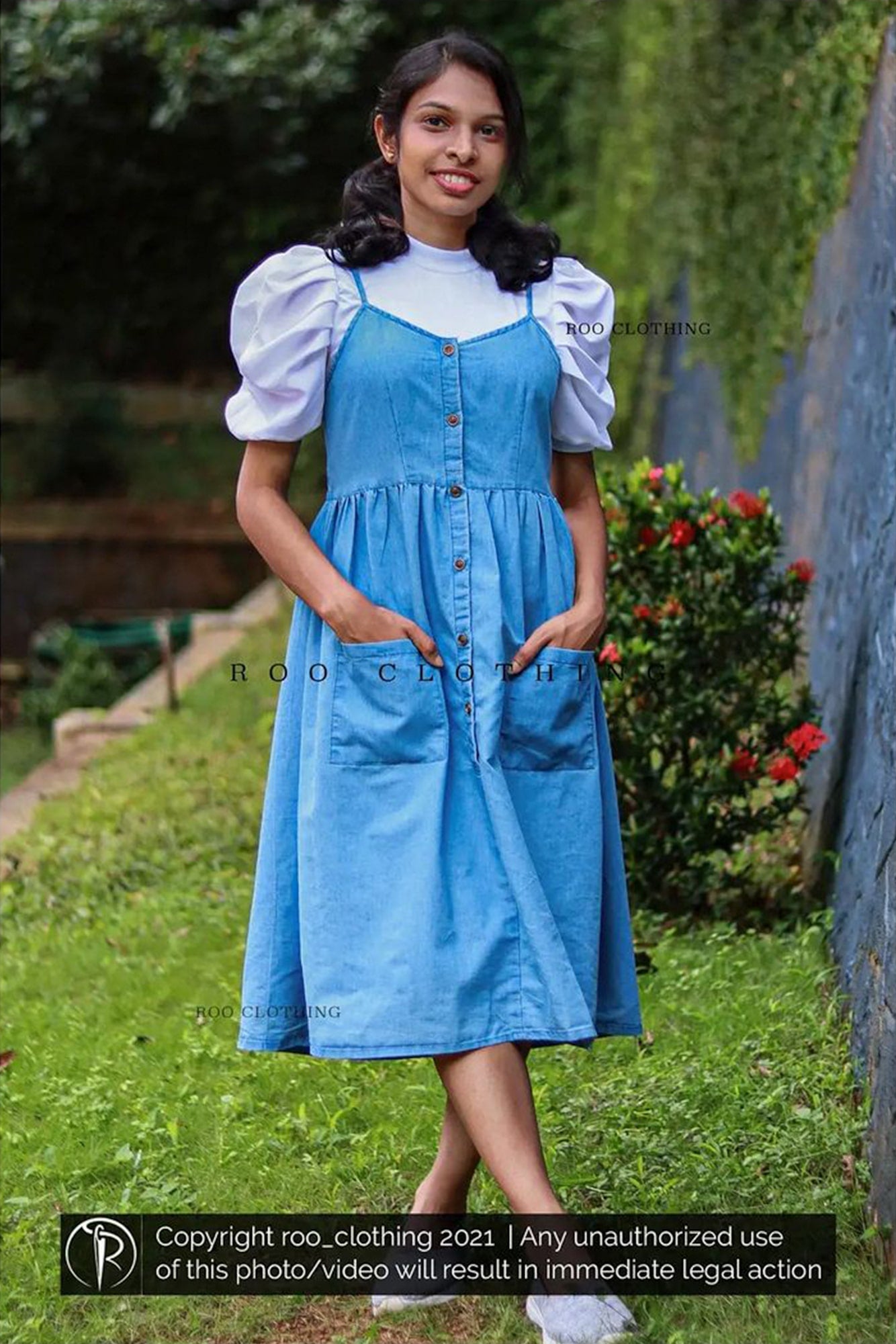 Light-Wash Denim Shade Cotton Dungaree Dress Only – ROO CLOTHING