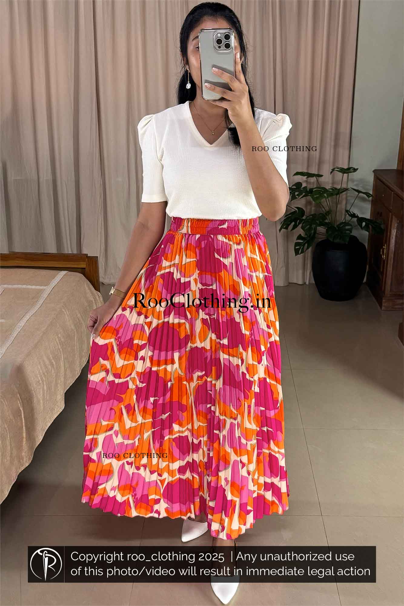 Solid Accordion Pleated Wrap Maxi Skirt - Moss main image 1