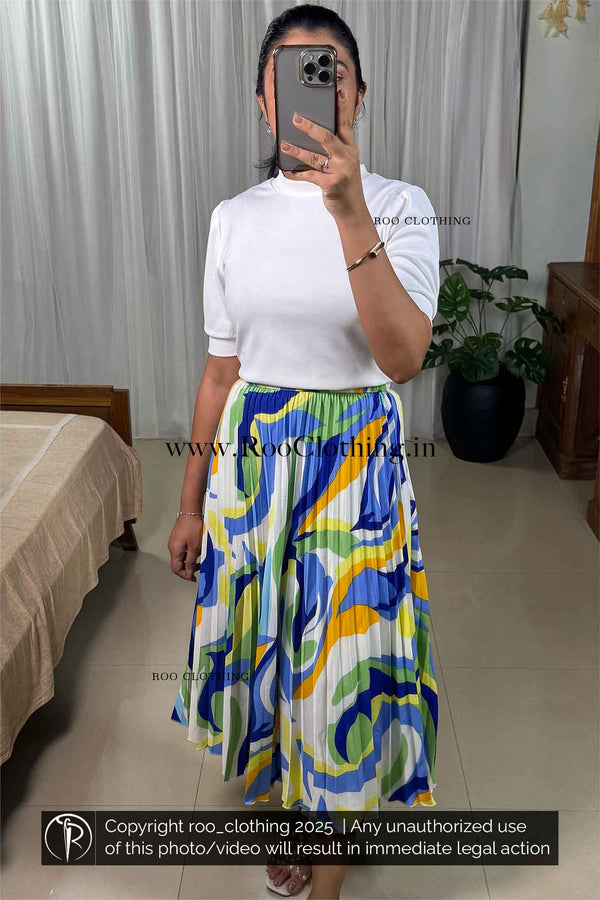 Ocean Waves Midi Length Pleated Skirt Only