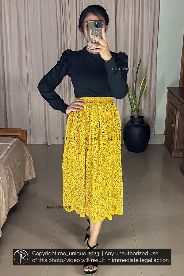 Yellow Net Gathered Skirt With Lining (Skirt Only)