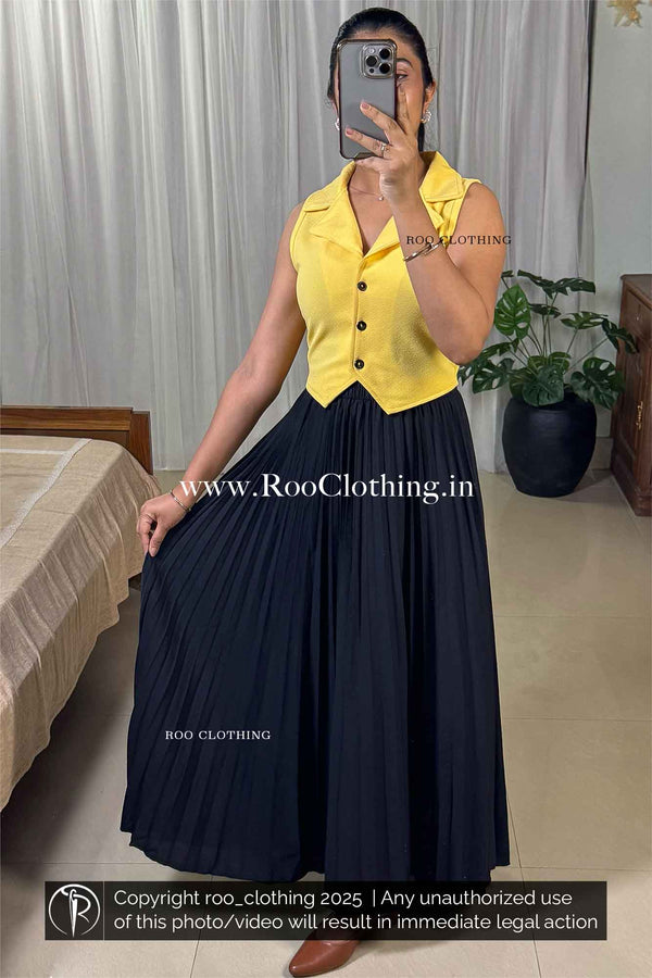 Plain Black Full-Length Accordion Pleated Skirt Only