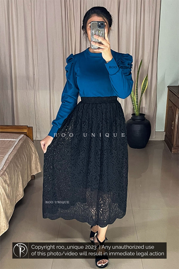 Black Net Gathered Skirt With Lining (Skirt Only)