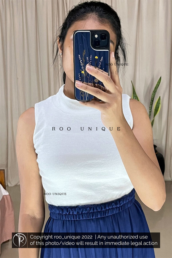 White Turtle-neck Sleeveless Crop Top Only