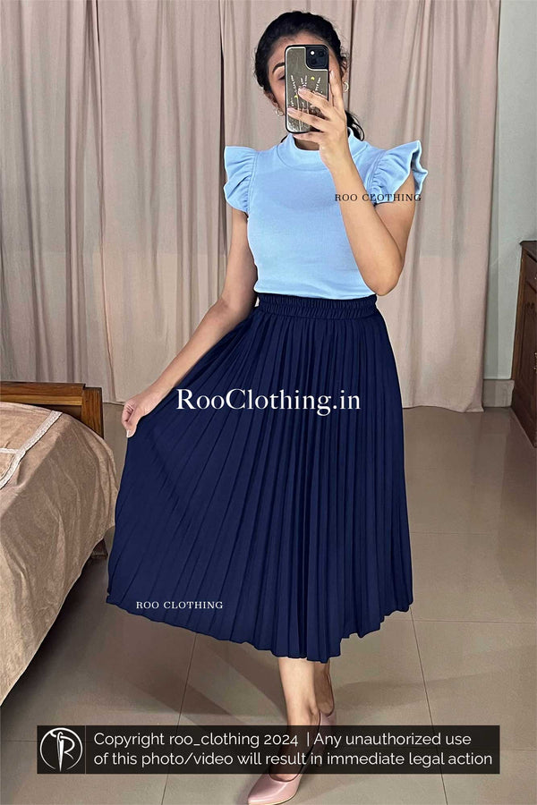 Navy Blue Accordion Pleated Skirt Only