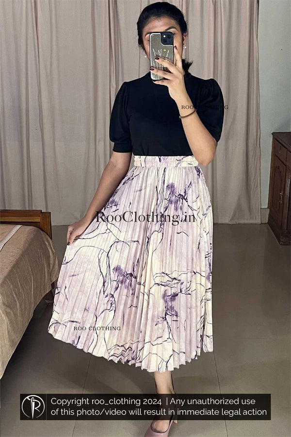 Purple Marble Print Accordion Pleated Skirt Only