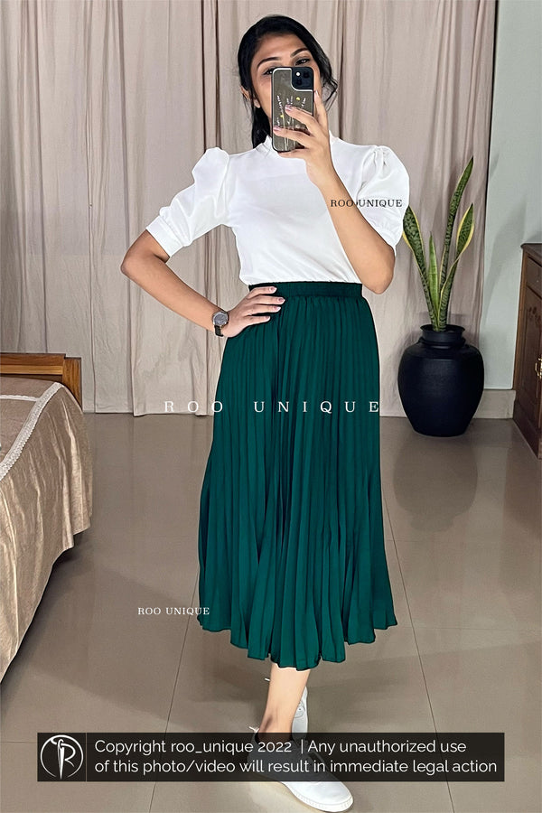 Dark Green Accordion Pleated Skirt Only