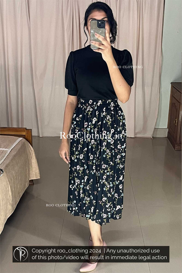Midi-Length Floral Pleated Skirt Only