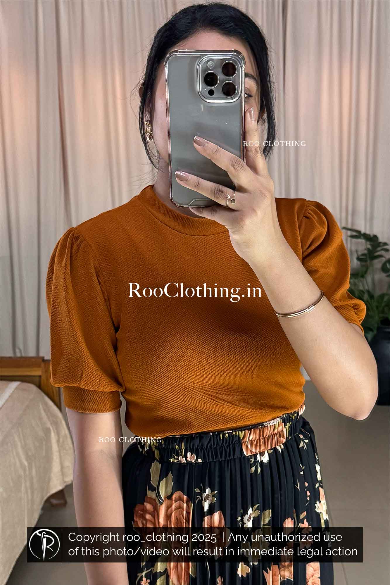 Burnt Orange V-Neck Top main image 0