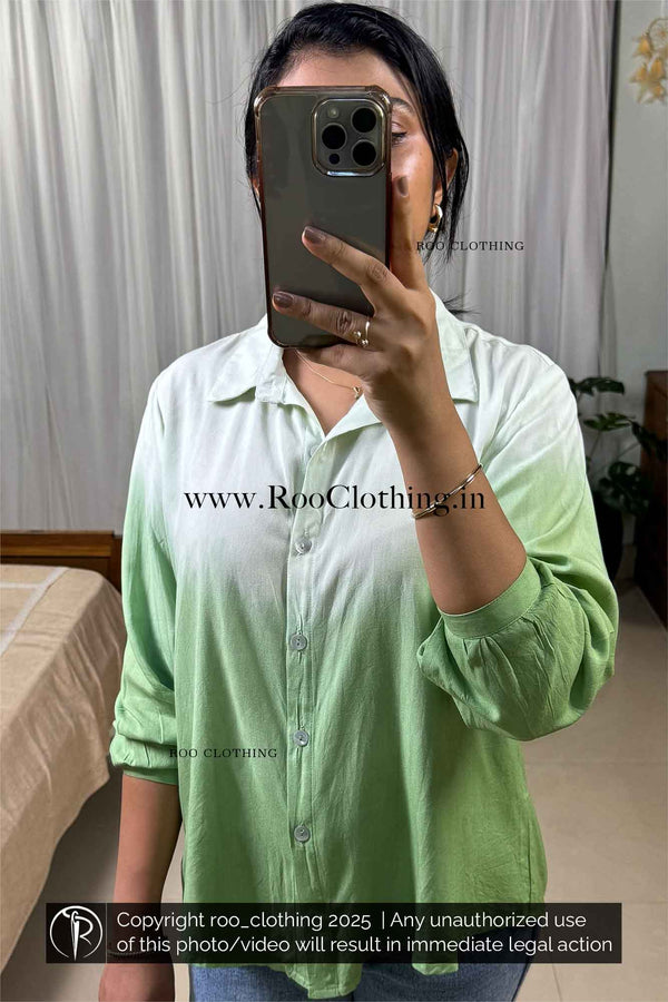 Mint Mist Green Ombre Tie-Dye Full Sleeve Rayon Shirt – Relaxed Fit