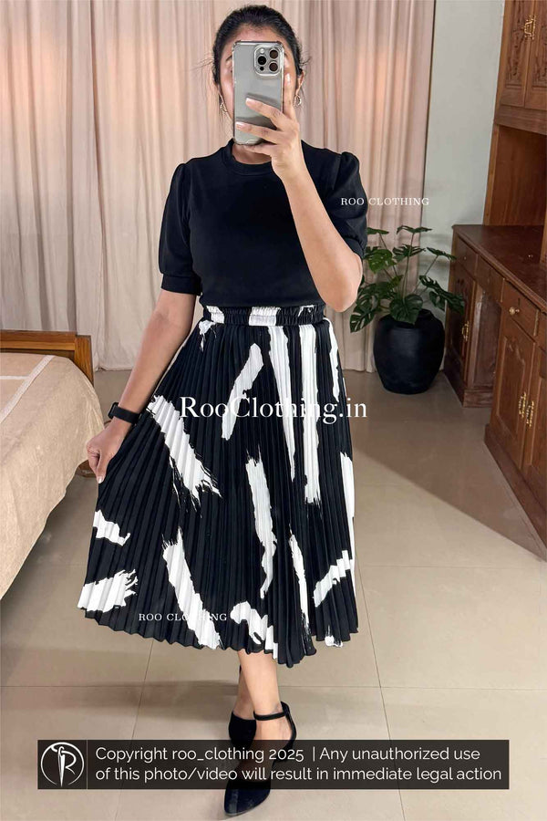 Monochrome Abstract Accordion Pleated Skirt Only