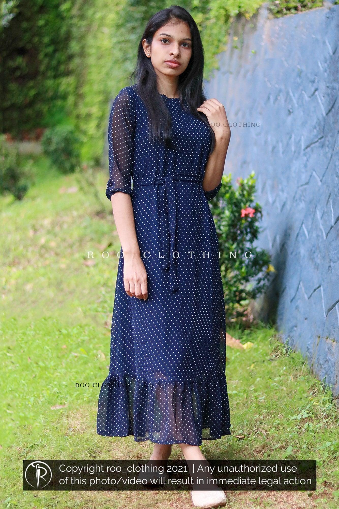 Navy Blue Polka Dot Dress – ROO CLOTHING
