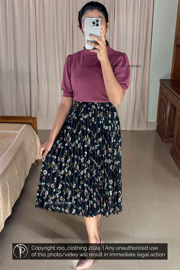 Midi-Length Floral Pleated Skirt Only